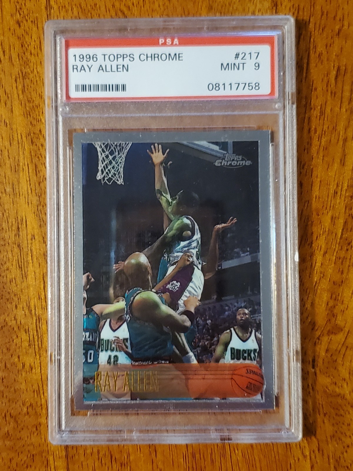 1996 TOPPS CHROME RAY ALLEN ROOKIE #217 MILWAUKEE BUCKS PSA 9 MINT, LOW POP