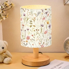 Wildflower Kids Table Lamp for Bedroom Kids Bedside Lamp with Linen Wooden Ni...