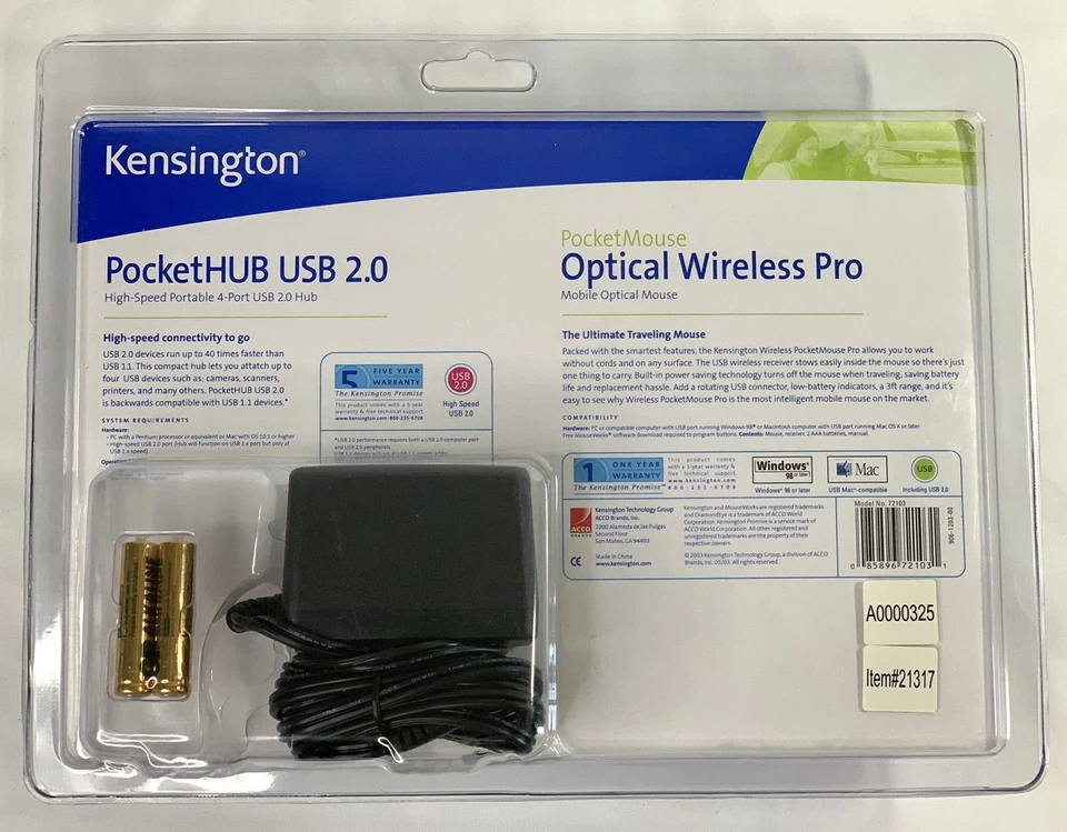 Kensington 72103 PocketMouse Optical Wireless Pro - PocketHub USB 2.0 NEW SEALED - Image 2 of 4
