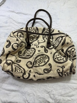 Life Is Good Double Handle Duffle Bag Canvas Beige Brown Floral 20x10x12