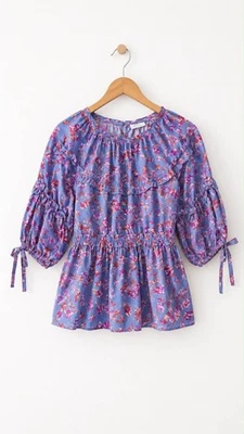 Chemisier floral en viscose Hofmann Copenhagen MIRA manche cravate bleu... - Photo 1/4