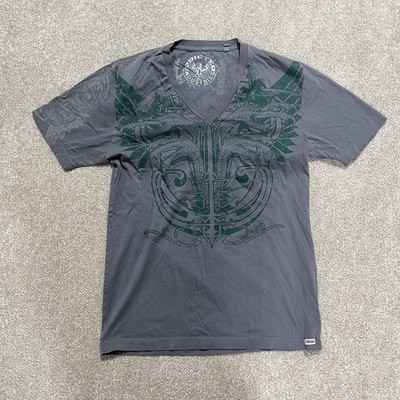 Affliction-Like Drifted Industries Cyber Grunge Emo Y2K Eagle Print V-Neck Shirt