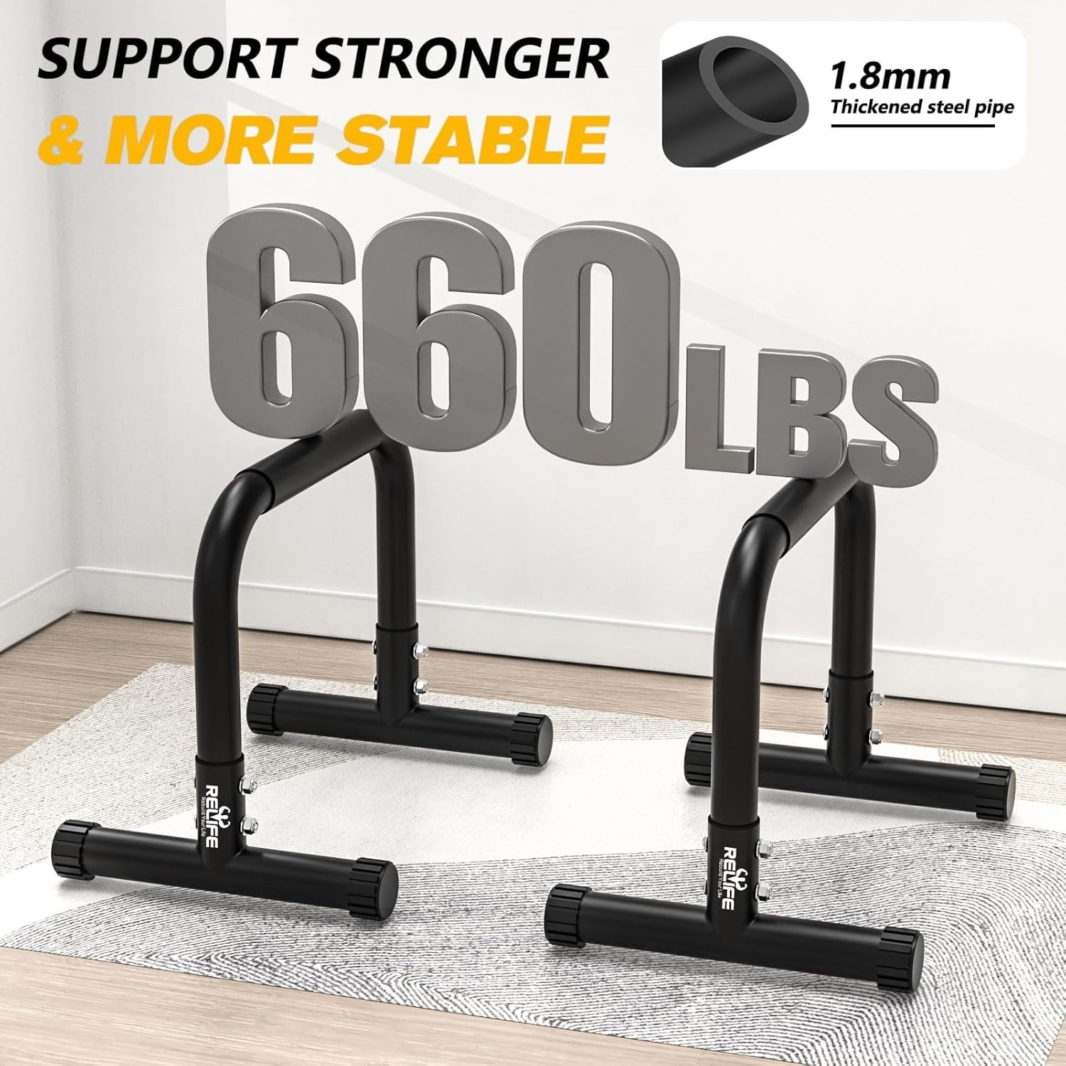660LBS Heavy-Duty Dip Station with Comfortable Foam Handles - Workout Anywhere!