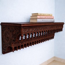 Estante de pared de madera tallado a mano | Decoración del hogar estilo antiguo indio