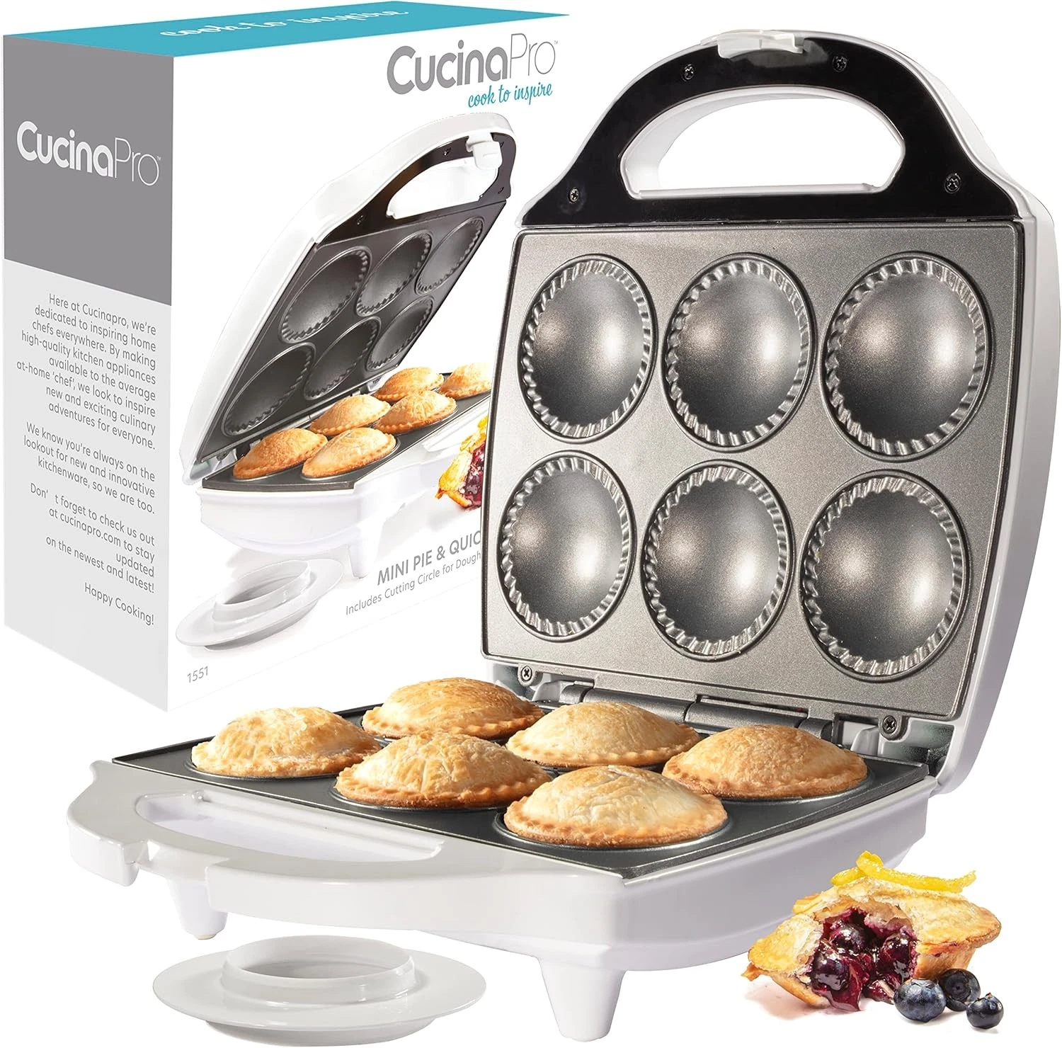 Mini Pie & Quiche Maker- Electric Baker Cooks 6 Small Quiches/Pies in Minutes-