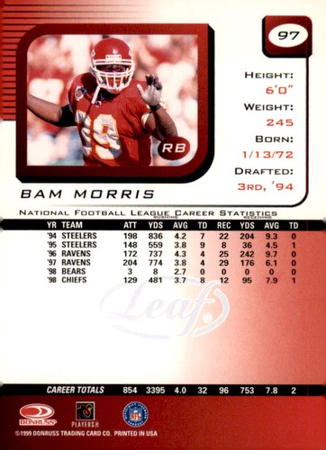 Leaf Rookies & Stars #97 1999 Bam Morris - Imagen 2 de 2