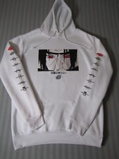Japanese Anime Fleece Hoodie Bright White Lightweight Pullover Unisex XL