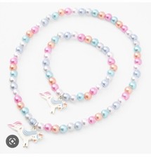 Claire  s Club little girls rainbow pearl unicorn necklace bracelet jewelry set