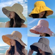 Chapeau De Pêche Femme Casquette Chapeau Seau Anti UV Large Bord Noir