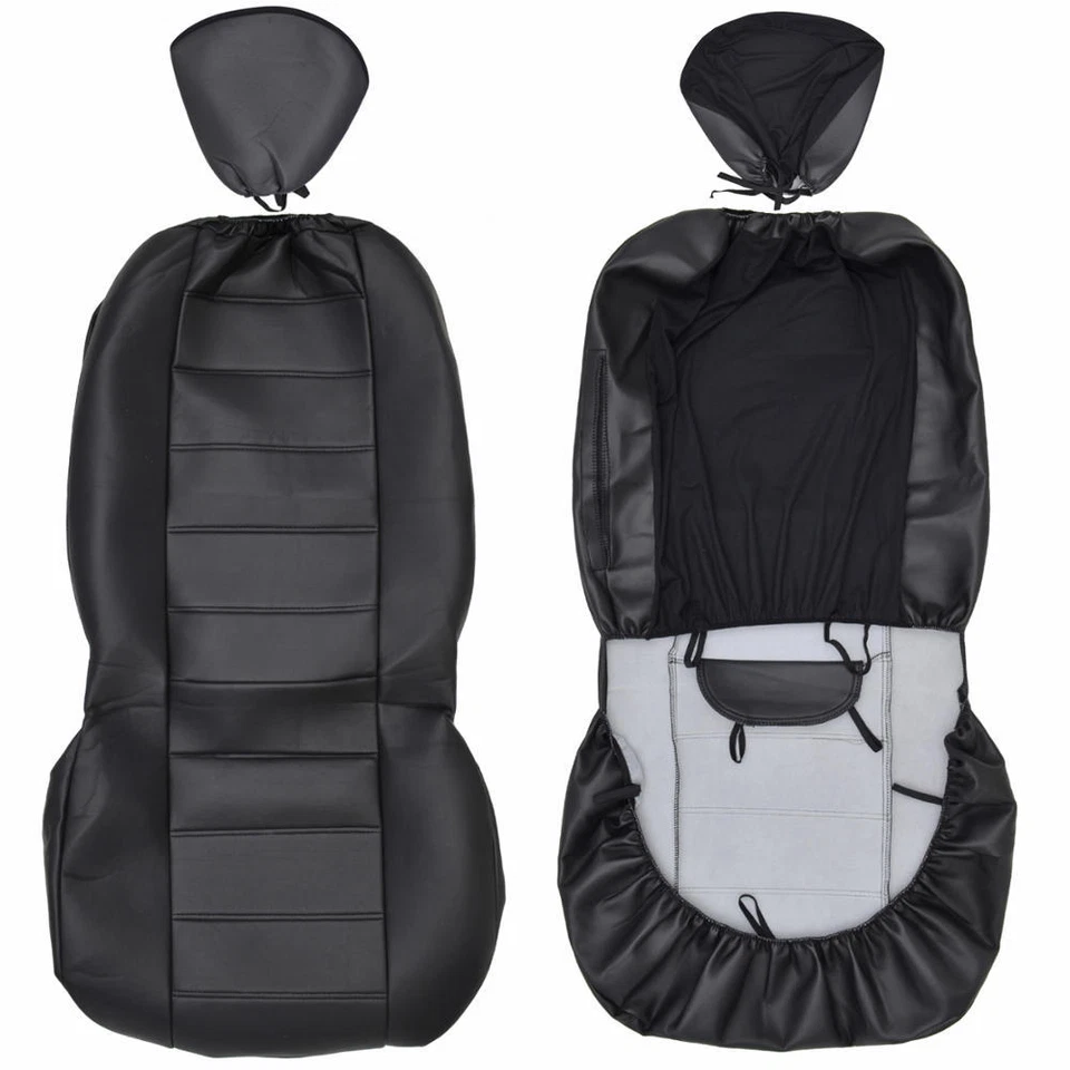 Juego de 2 fundas delanteras de asiento de coche de cuero sintético negras Foto 4 de 4