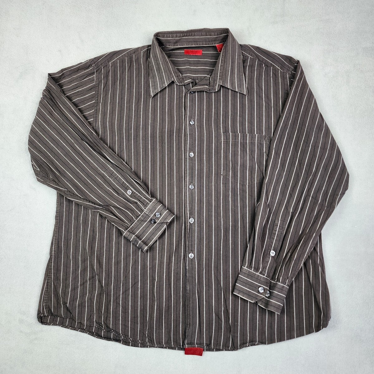 Alfani Fitted Button Up Dress Shirt Men's Size XXL 18 34-35 Black Striped