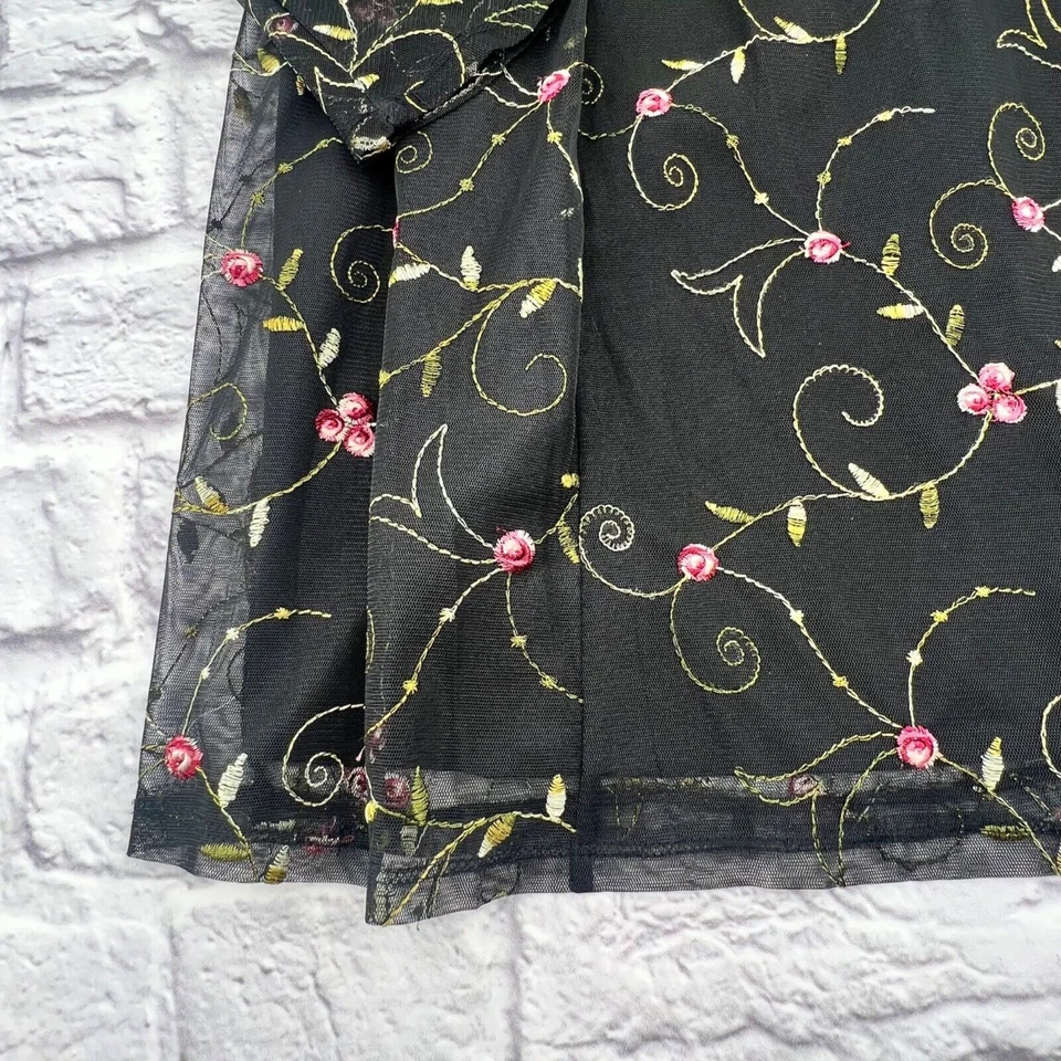 BCBGeneration Bow Back Flare Sleeve Dress XS Black Chiffon Floral Embroidered - Image 4 of 4