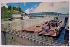River Barge Passing through the Locks at Kentucky Dam Gilbertsville KY Postcard