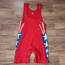 Matman Wrestling Singlet USA Theme - Red w Stars & Stripes - Adult Medium M