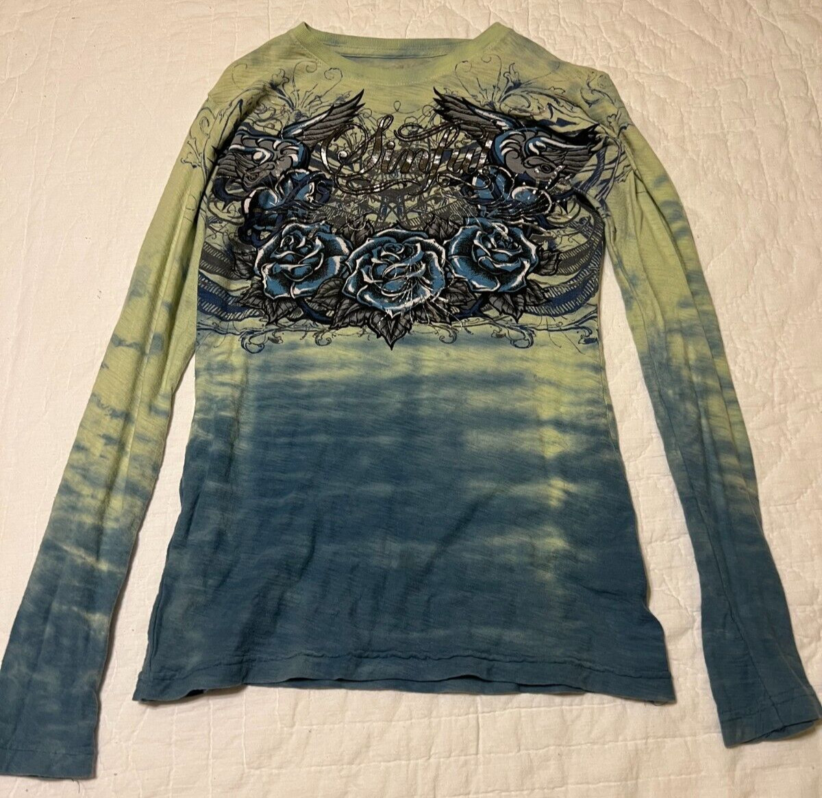 SInful t shirt long sleeve tie dyed with roses size Medium
