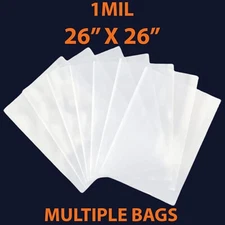 1Mil, 26" X 26" | LDPE Clear Flat Poly Bags, Flexible & Durable | Multiple Bags