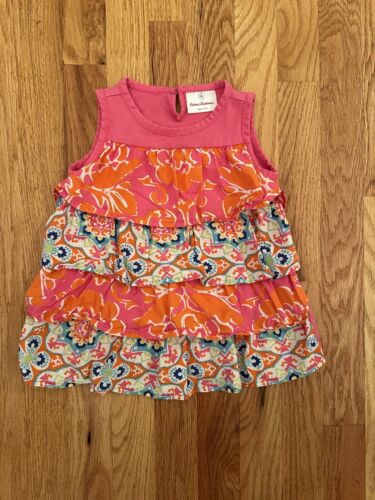 Hanna Andersson Size 90 3T Remix Ruffle Top Pink Boquet Orange Teal Cotton - Picture 1 of 5