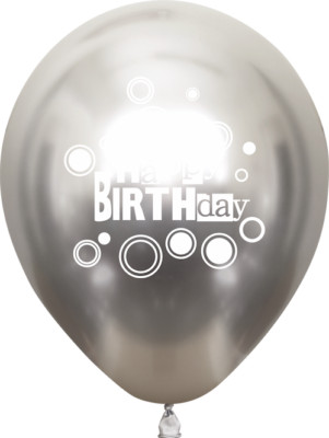 Kalisan 12'' Mirror Happy Birthday Silver Color Latex Balloons (25 count)