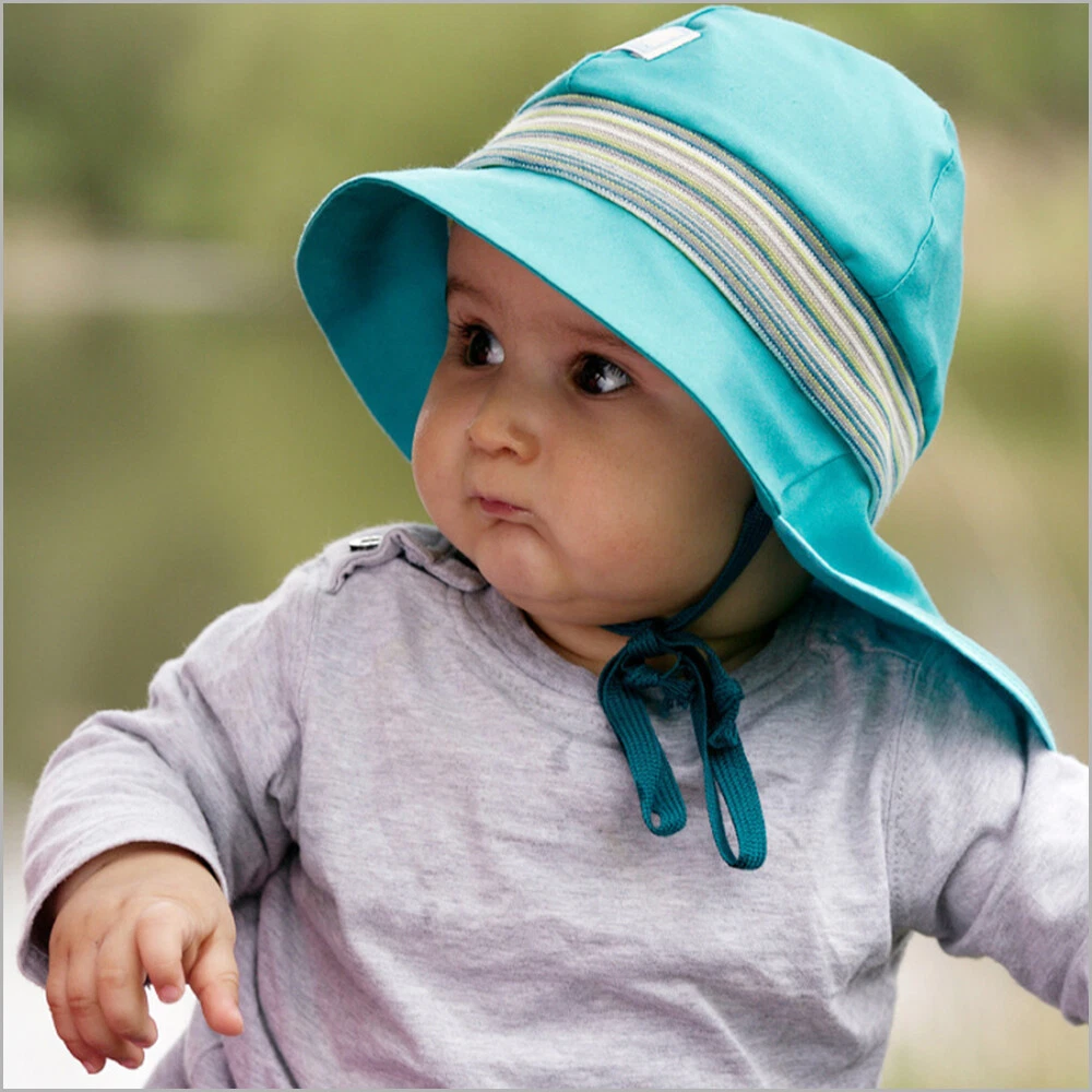 Baby Sun Hat with Neck Flap Sunblock and Chin Straps, Organic Cotton UV 80