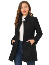 Allegra K Womens Elegant Winter Coat Stand Collar Black Small