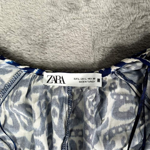 Zara Dress Women's EU Large UK 14 Blue White Mini Long Sleeve eBay