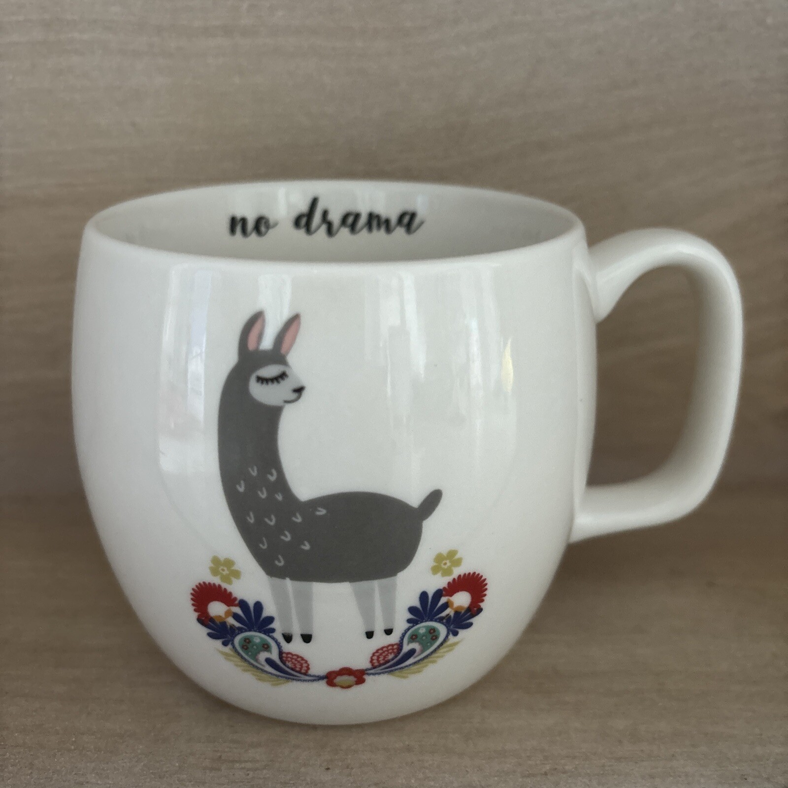 No Drama Llama Coffee Mug Cup Opalhouse Porcelain Ceramic Floral White