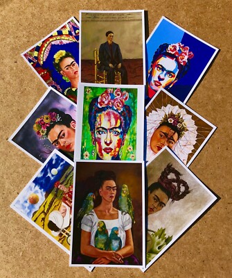 Brandneu 9er Set ikonische Freda Kahlo Bilder reproduziert als Qualitätspostkarten