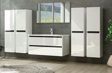 Badmöbel Set Weiss Hochglanz Badezimmermöbel 90 cm bis 8tlg Bad Möbel Badezimmer