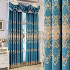 luxury classical European Embroidery blue window curtain valance tulle M1717