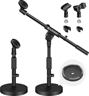  Microphone Stand Desk Adjustable: Boom Arm Mic Stand Desktop with 2 Mic Clips 