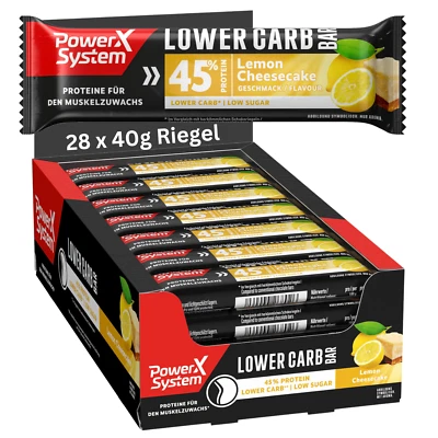 POWER SYSTEM Protein Riegel Lower Carb Bar Lemon Cheesecake 28 x 40g Low Sugar Eiweiß Riegel