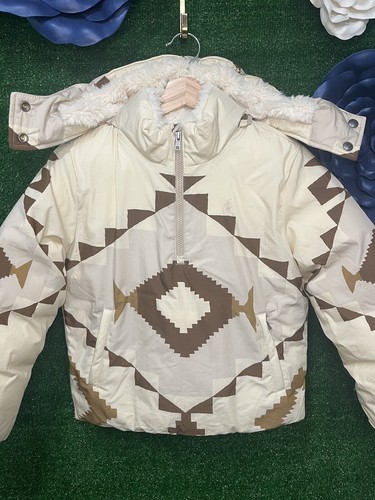 Polo Ralph Lauren Aztec Print Cream Hooded Down Puffer Size M (8-10) Kids - Picture 2 of 14