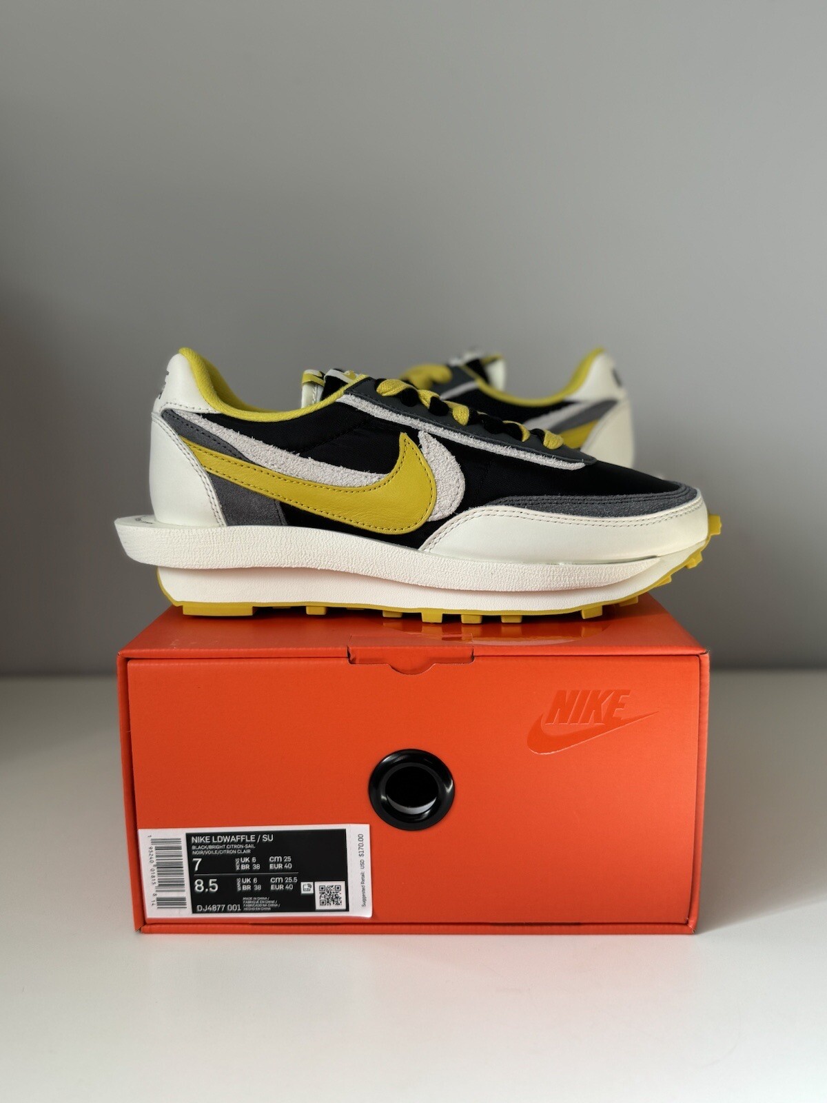 SACAI X NIKE Nike LD Waffle x Sacai x sottocover nero brillante limone DJ4877 001 taglia 7 da uomo