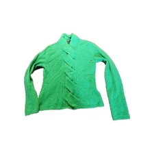 Vintage MADISON STUDIO 100% Cashmere Cardigan Sweater Sz L Green High Neck