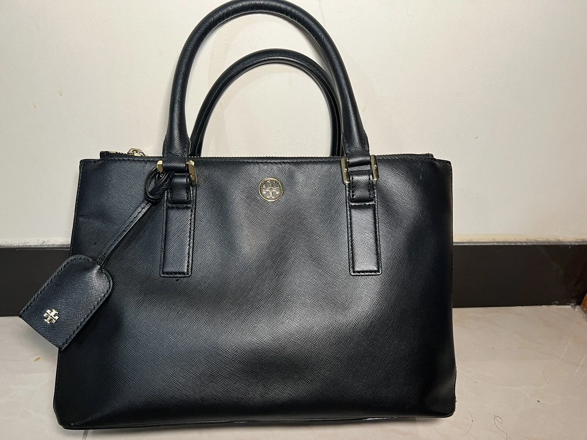 Tory Burch Robinson Double Zip Tote Bag Handbag Satchel Leather large Black