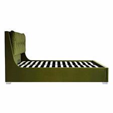 Daals Lift-Up Ottoman Storage Double Bed Frame Green Velvet Upholstered Slats