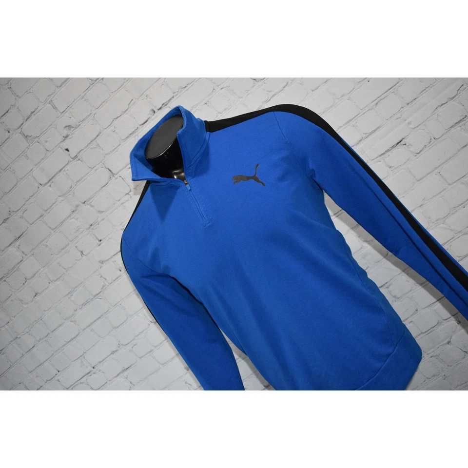 Мужской пуловер Puma для гольфа размер Large функциональная синяя рубашка 1/4 на молнии - Изображение 3 из 4