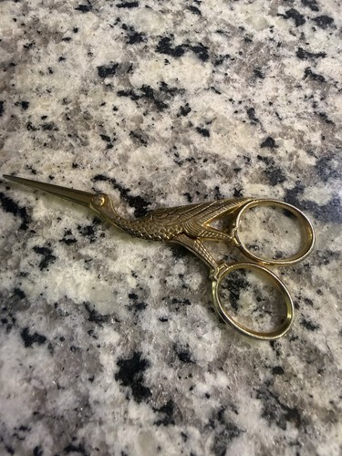 Vintage German Stork Shape Metal Embroidery Scissors 1" Blade Gold Tone