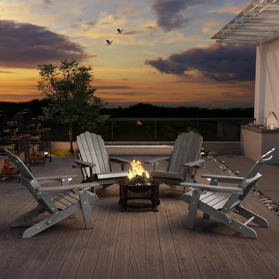 Adirondack Chair with Retractable Ottoman, Outdoor Folding Chair Set (1-Pieces) - Image 4 of 4