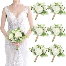 Bridesmaids Bouquets Set of 6 Ivory White Artificial Flowers 7 Inch Bridesmai...