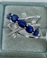 2Ct Oval Lab Created Blue Sapphire Cluster Wedding Ring 14K White Gold Plated