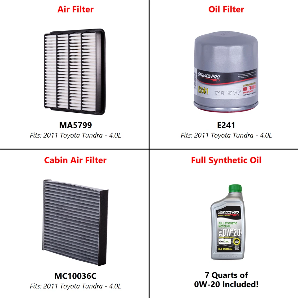 2011 Toyota Tundra 4.0L Complete Oil, Air & Cabin Filter Kit (0W-20) Foto 2 de 4
