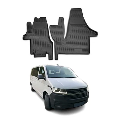 Tapis de Sol pour VW T6 T6.1 Transporter 2015-2024 1ère rangée Caoutchouc Noir - Photo 1/4
