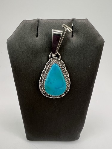 Turquoise Teardrop Pendant Sterling Silver Bail Navajo Avin Joe PD2193 - 第 1/4 張圖片