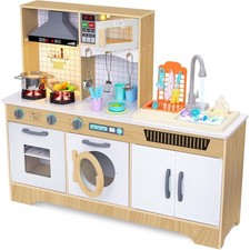 Lil' Jumbl Wooden Kids Kitchen Playset, Washer Dryer, Sink  More - Natural