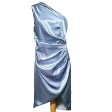 Lulus Asummetrical Formal dress size Medium Frosty blue shimmer draped  New