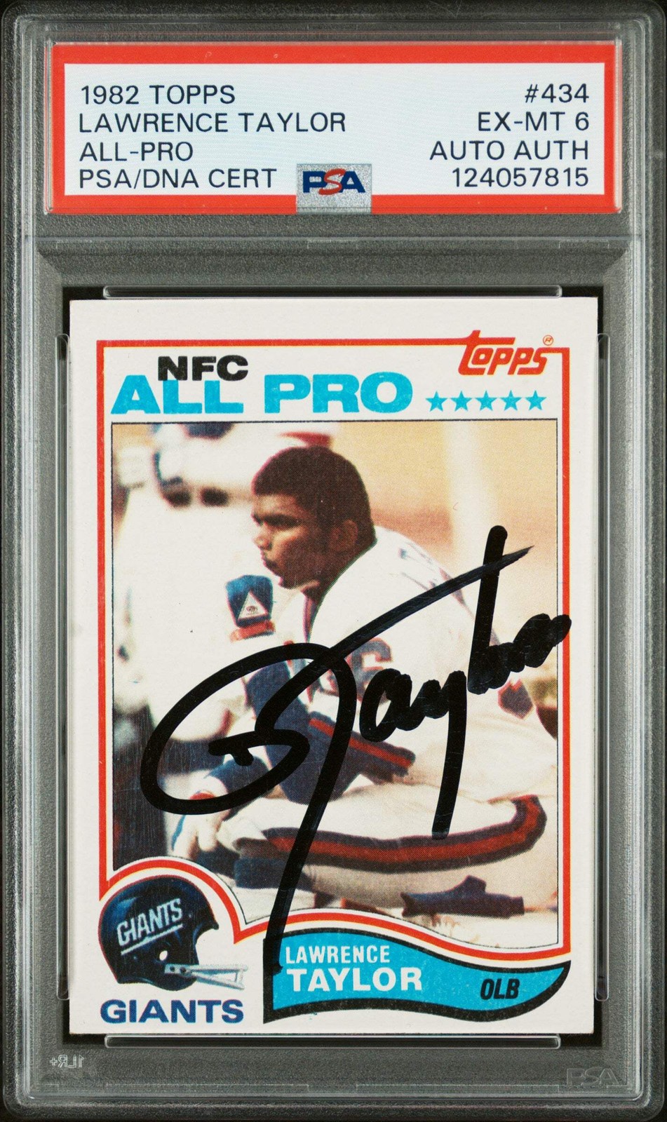 Graded 1982 Topps Lawrence Taylor #434 Rookie Signed Card PSA 6 Card Auto AUTH