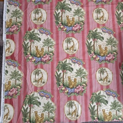P Kaufmann Pat Freund Fabric 6 Yards x 54'' wide Pink Leopards Giraffes Striped