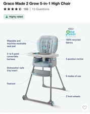 Graco Blossom LX 6-in-1 Convertible Kids Highchair Raleigh