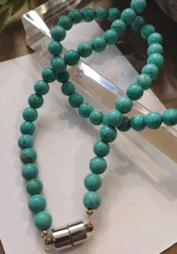 Robin's Egg Azul TURQUESA Graduado Piedra Redonda Magnético 21" Collar! Foto 3 de 4